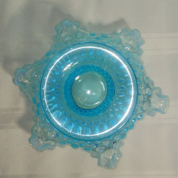 Vintage Fenton Hobnail Blue Opalescent Ruffle Top Dish - Picture 5 of 5